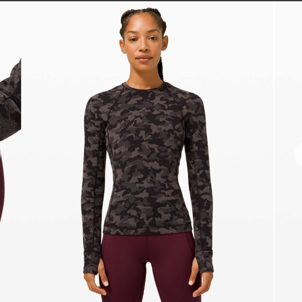 Lululemon Runderful Long Sleeve Heritage Camo Jacquard Black Lunar Rock Sz 8